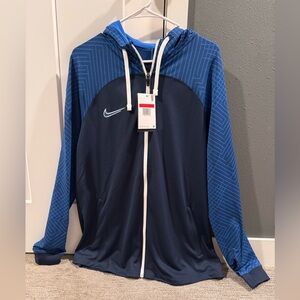 Nike Blue and White Zip-Up Hoodie Sweatshirt New Dri Fit